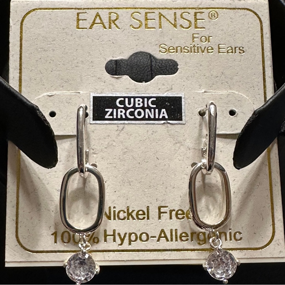 NWT Silver tone Oval Link Earrings with CZ accent